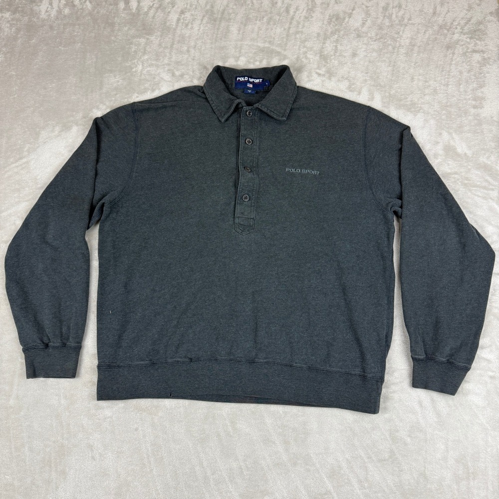 VTG Polo Sport Ralph Lauren Pullover Mens L Charcoal Sweater Golf Active Preppy